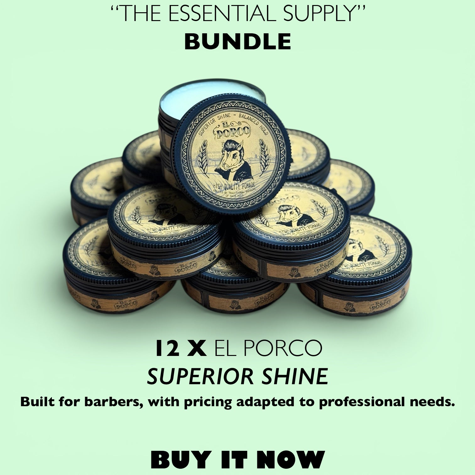 THE ESSENTIAL SUPPLY – 12 Superior Shine Pomades | PROFESSIONAL BARBER BUNDLE – 60% OFF